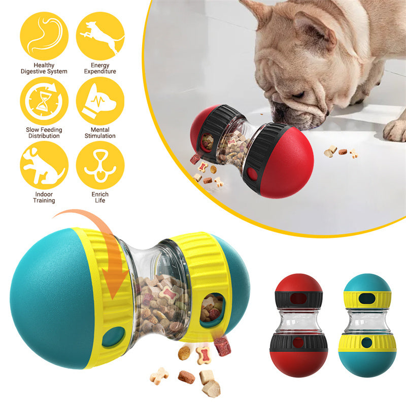 TreatTumbler Overview: DURABLE MATERIAL & THICKENED LARGE BARN - To ensure long-term use and pet health and safety, both ends of the dumbbell treat dispensing dog toy and dog treat dispenser toy are made of durable non-toxic nylon. And we thickened and en