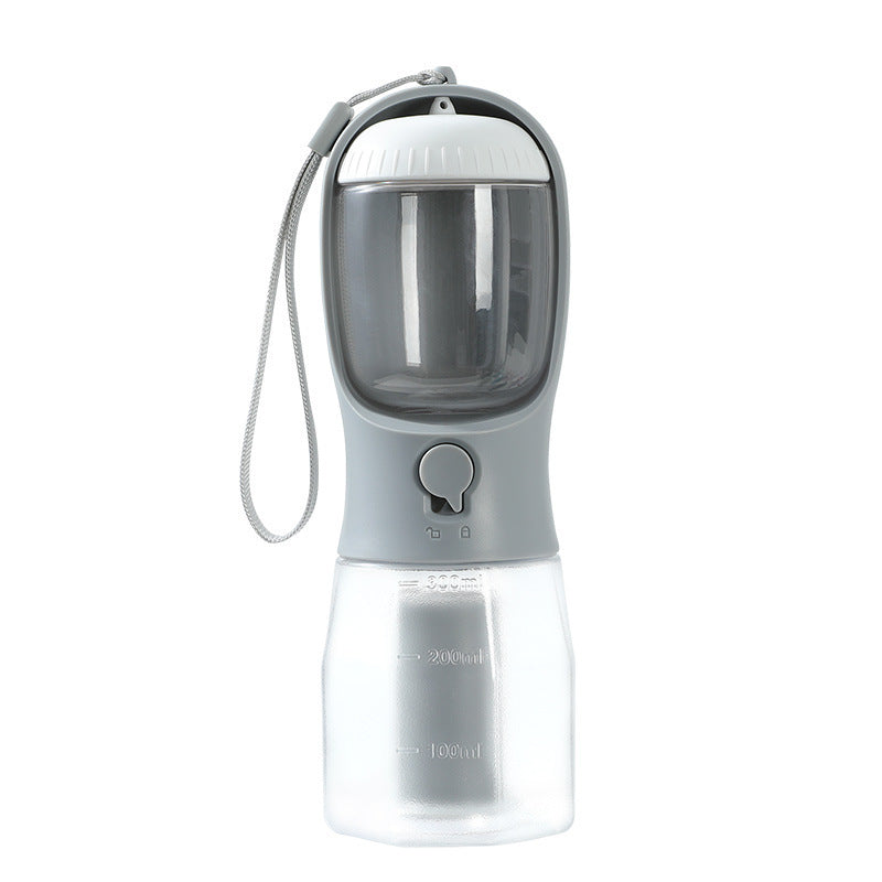 FurGo Multi-Cup Overview: 1. 3-in-1 Design: This pet water bottle features a built-in 300ml water, 100g food container, and waste bag compartment, providing all-in-one convenience for pet owners on the go. 2. Built-in Filtration System: The water dispense