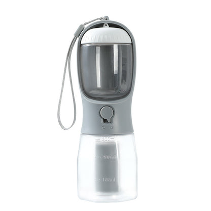 FurGo Multi-Cup Overview: 1. 3-in-1 Design: This pet water bottle features a built-in 300ml water, 100g food container, and waste bag compartment, providing all-in-one convenience for pet owners on the go. 2. Built-in Filtration System: The water dispense