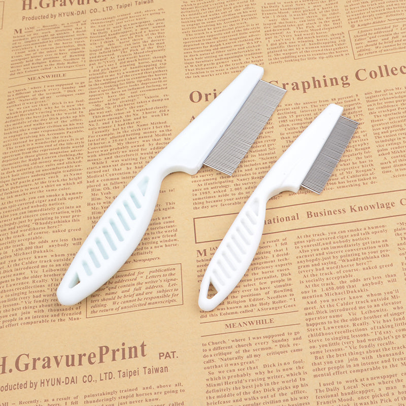 FleaFine™ Pet Comb Product Name: With handle in addition to flea comb Product color: white Product specifications: small (full length 14CM width 3CM) needle row (long 5CM needle length 1CM) Large (full length 18CM wide 4.5CM) needle row (length 6.5CM need