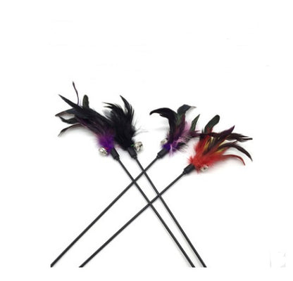 Handmade Wooden Cat Teaser – Fun Stick & Mouse Toy Product name: Solid wood funny cat stick toy Product material: solid wood hemp feather rope bell Feathers & Teasers
