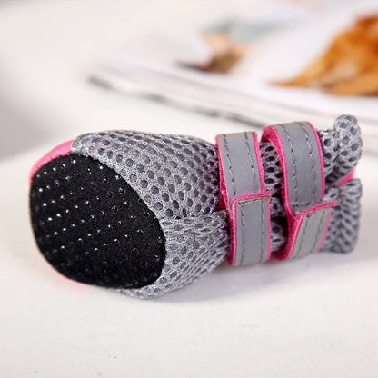 Waterproof Teddy Dog Shoes – Cute & Protective Footwear Overview: The upper part of the shoes is the fabric of the diving suit. This material makes the shoes more comfortable. The reflective double magic wand design prevents falls and is safer at night. T