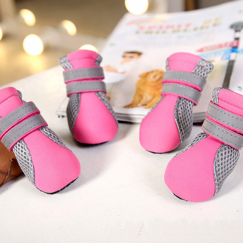 Waterproof Teddy Dog Shoes – Cute & Protective Footwear Overview: The upper part of the shoes is the fabric of the diving suit. This material makes the shoes more comfortable. The reflective double magic wand design prevents falls and is safer at night. T