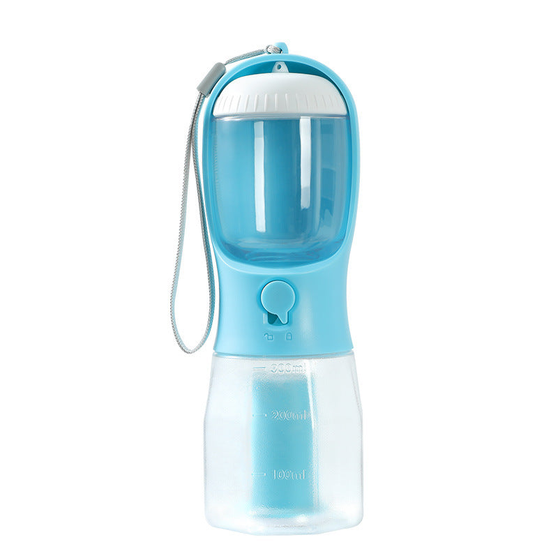 FurGo Multi-Cup Overview: 1. 3-in-1 Design: This pet water bottle features a built-in 300ml water, 100g food container, and waste bag compartment, providing all-in-one convenience for pet owners on the go. 2. Built-in Filtration System: The water dispense