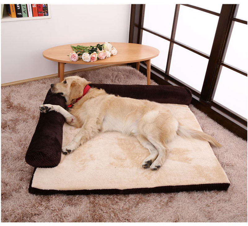 FlexiRest™ Pet Bed Product Name: Corduroy Pet Sofa Material: high-quality corduroy + non-slip cloth padding: high-density sponge Specifications: S ---- 55 * 45 * 13cm Recommended for pets under 8 kg M --- 70 * 55 * 15cm Recommended for pets under 25 kg L-
