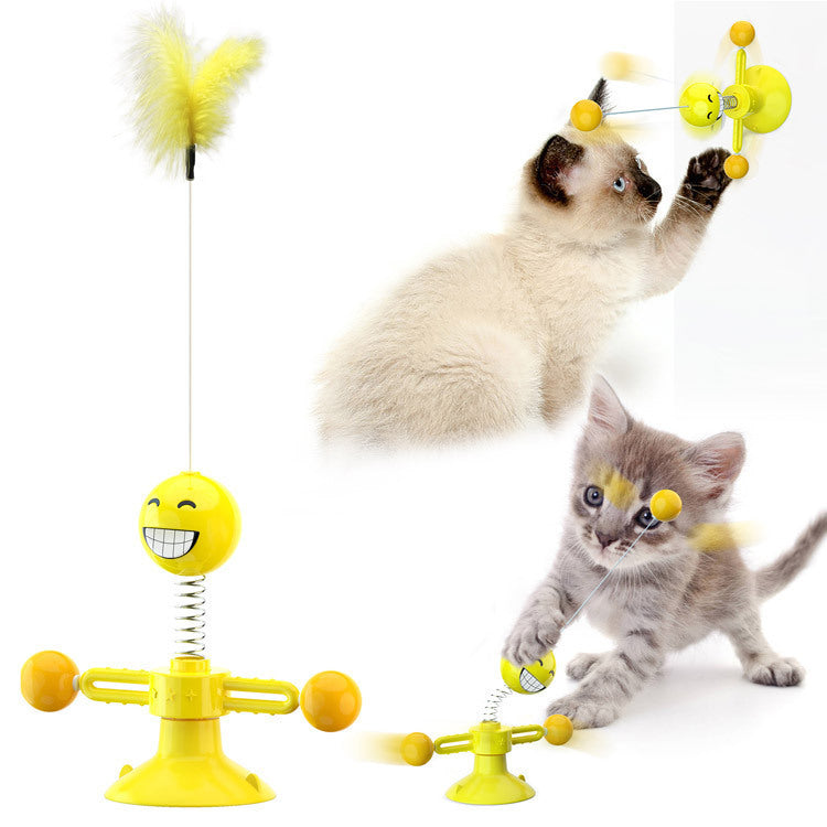 GlowSpin™ When the cat is playing, the toy can swing back and forth freely without falling over. Driven by the self-weight module at the bottom, the toy can be moved forward or backward by swinging. When the product is laid horizontally, the toy can also