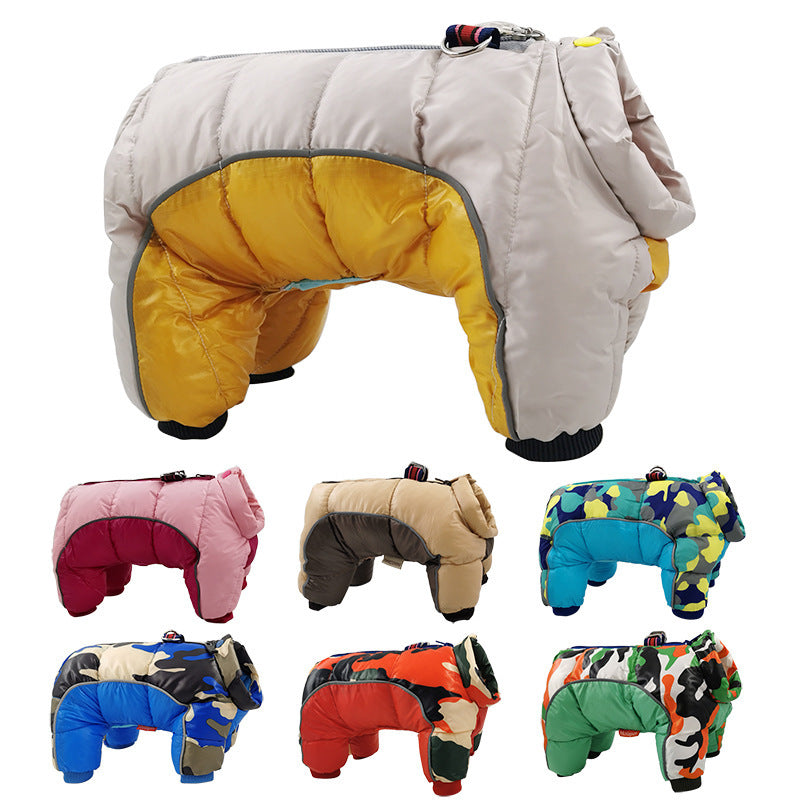 Cold Weather Dog Coat – Four-Legged Cotton Jacket New dog clothes autumn and winter pet camouflage cotton padded clothes waterproof and cold proof dog coat jacket four leg clothes cotton clothes Material: Cotton Product category: cotton padded clothes Sty