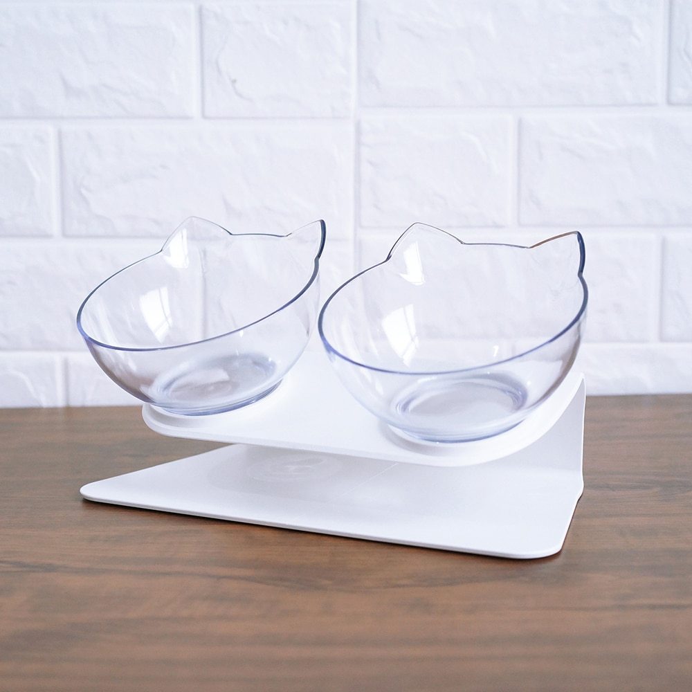 FurSpine Cat Feeder Product information: Shape:Round Material: Plastic Complete automatic feeding: Yes Product No.: Cat head transparent double bowl Color: Transparent cat head bowl Easy to clean transparent bowl: For dogs and cats Transparent bowl of cat