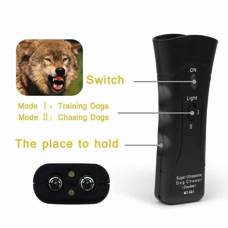 Auto Bark-Stop Collar A powerful tool for protection, training, and peace of mind. Why You’ll Love It: ✅ Effective Dog & Wild Animal Repellent Whether you're jogging, walking your dog, or out in nature, this ultrasonic repeller helps protect you from aggr