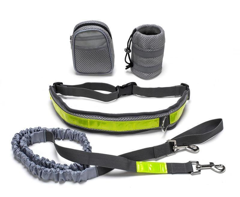 GoPaws [product name]: dog running traction set four-piece [product color]: gray black green red [product material]: nylon [product specifications]: length 144cm, waist circumference: 78-110cm [Product Description]: This is a retractable and adjustable sp