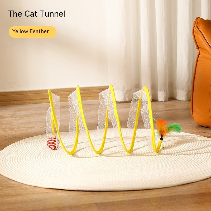 S-Tunnel – Foldable Outdoor Play Tunnel for Cats Overview: Elastic collapsible cat tunnel - Cats can be free to travel through it, both sides with the cat's favorite mice and feathers, respectively, can give your cat to this toy more love. Not only is it