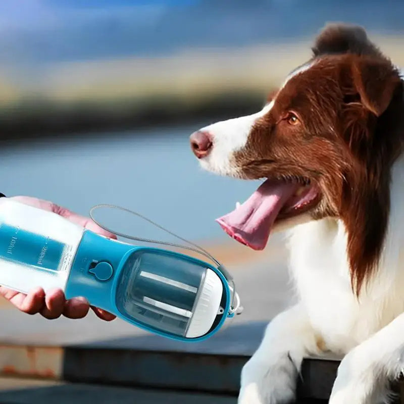 FurGo Multi-Cup Overview: 1. 3-in-1 Design: This pet water bottle features a built-in 300ml water, 100g food container, and waste bag compartment, providing all-in-one convenience for pet owners on the go. 2. Built-in Filtration System: The water dispense