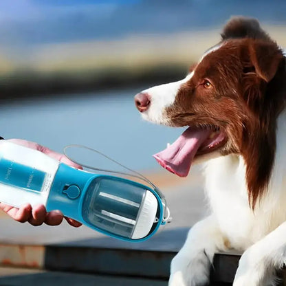 FurGo Multi-Cup Overview: 1. 3-in-1 Design: This pet water bottle features a built-in 300ml water, 100g food container, and waste bag compartment, providing all-in-one convenience for pet owners on the go. 2. Built-in Filtration System: The water dispense