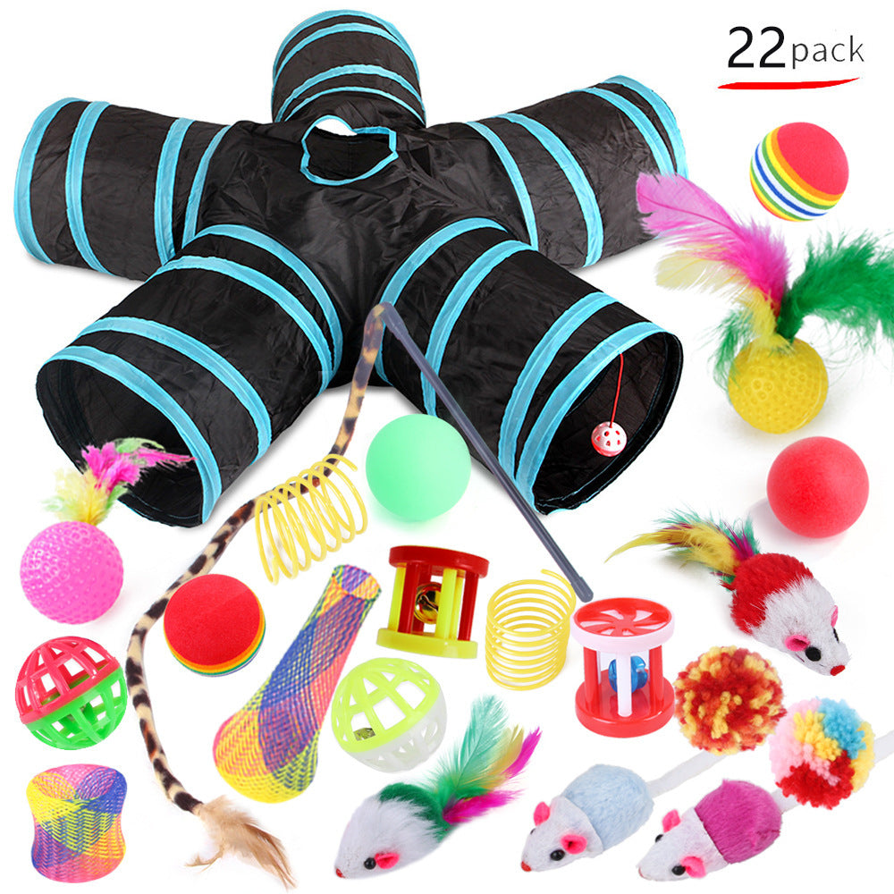 PlayKit™ – Cat Tunnel & Toy Set for Endless Fun Product information: Color: B99501,B99502,B99503,B99504,B99505 Specifications: 22-piece set (random color of accessories) Material: Polyester Import or not: no Category: Pet Toys Packing list: Pet toy set *1