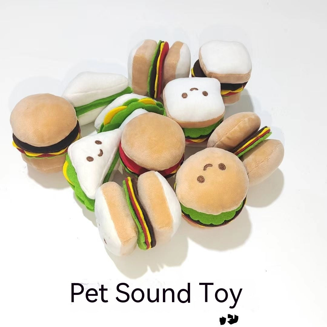 Squeaky Hamburger Toy – Fun Stress Relief for Pets Product information: Color: Hamburger, sandwich, rice ball Material: Plush Category: Pet Toys Product Name: Pet sounding toy Product size: 7*7 * 8CM (hamburger). 10*6 * 5C M (rice balls)7*7 * 7C M (sandwi