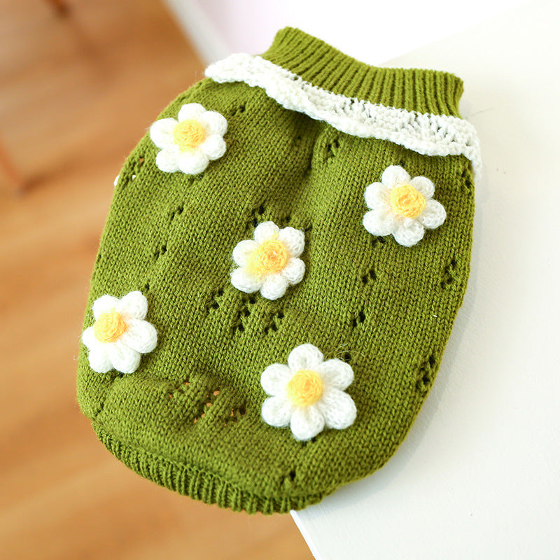 Cute Pet Sweater – Hollow Knit with Bow for Small Dogs & Cats Overview: 1. Winter Essential: This dog sweater is made of warm and comfortable knitted fabric, brings the warmth to your pet, no longer afraid of cold. 2. Popular Pattern: Designed with lattic