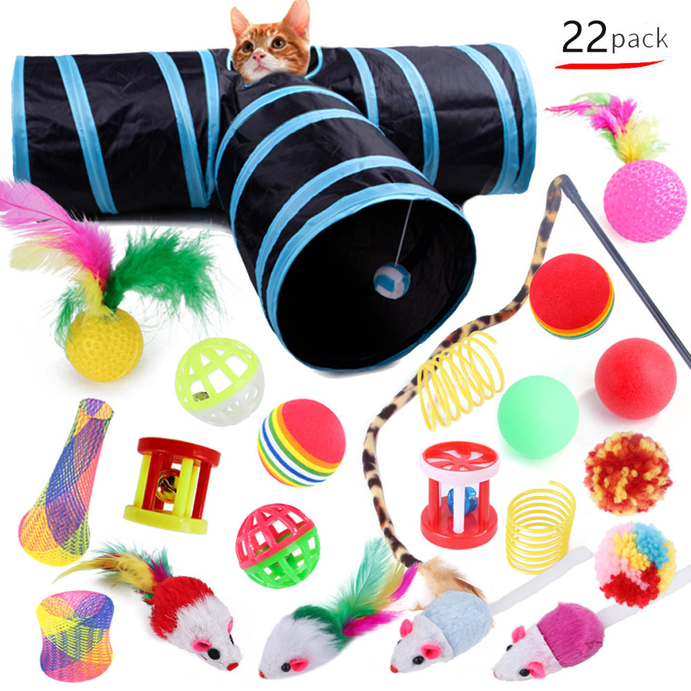 PlayKit™ – Cat Tunnel & Toy Set for Endless Fun Product information: Color: B99501,B99502,B99503,B99504,B99505 Specifications: 22-piece set (random color of accessories) Material: Polyester Import or not: no Category: Pet Toys Packing list: Pet toy set *1