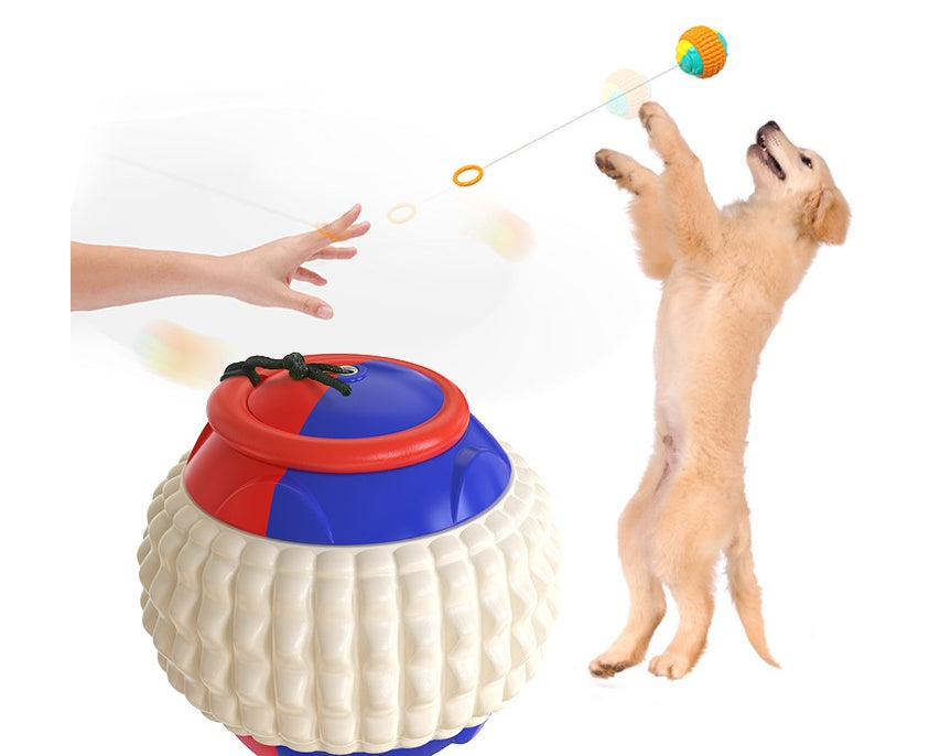 TugToss™ Overview 1. This is a pet toy that interacts with the main pet and integrates multiple functions such as automatic telescopic hand throwing ball, pet yo-yo, molar ball and so on. This toy can bring more fun to the dog. 2. The hand throwing ball h