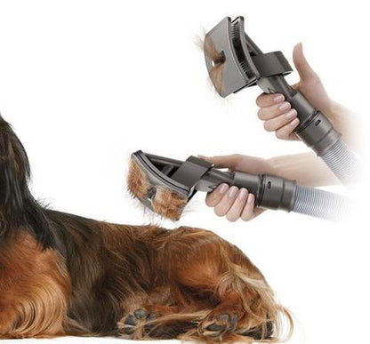 VacuGroom™ – Pet Brush Attachment for Vacuum Cleaners Product information: This grooming tool removes loose hair directly from your dog before it's shed around the home. Collected hair is then sucked straight into the vacuum. Mess-free vacuum-assisted dog
