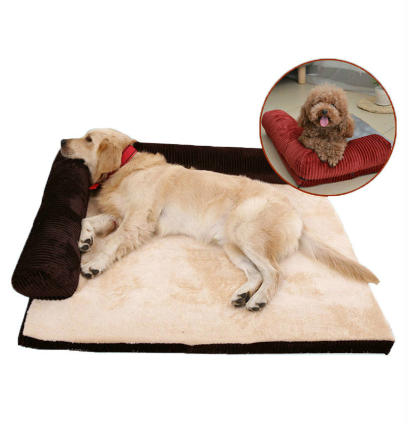FlexiRest™ Pet Bed Product Name: Corduroy Pet Sofa Material: high-quality corduroy + non-slip cloth padding: high-density sponge Specifications: S ---- 55 * 45 * 13cm Recommended for pets under 8 kg M --- 70 * 55 * 15cm Recommended for pets under 25 kg L-