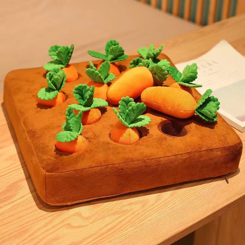 CarrotSniff – Plush Chew & Snuffle Toy for Dogs Overview: 1. Comfortable Fabric: The exterior is made of high-quality crystal cotton soft fabric, and every interior part is fully filled. High resilience, cotton not easy to fall out of it, not afraid of sq