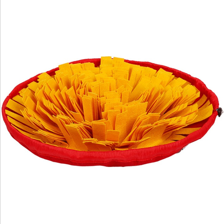 SniffMaze™ – Puzzle Mat for Smarter Meals Overview: PP belt storage Environmental protection felt cloth Specification: Material: Felt cloth Size: Storage: 26*26*13cm Bowl: 30*30*10cm Mat: 48*48*8 Weight: 240g Package Content: 1 x Mat Puzzles & Treat-Dispe