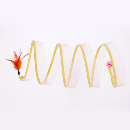 WhiskerMaze™ – Interactive Tunnel with Simulated Mice Product information: Material: steel wire, elastic mesh, feather, plush mouse, sisal hemp ball Product category: set toy Size: about 50cm long, about 20cm in diameter A: Rat Feather Straight Clause B: