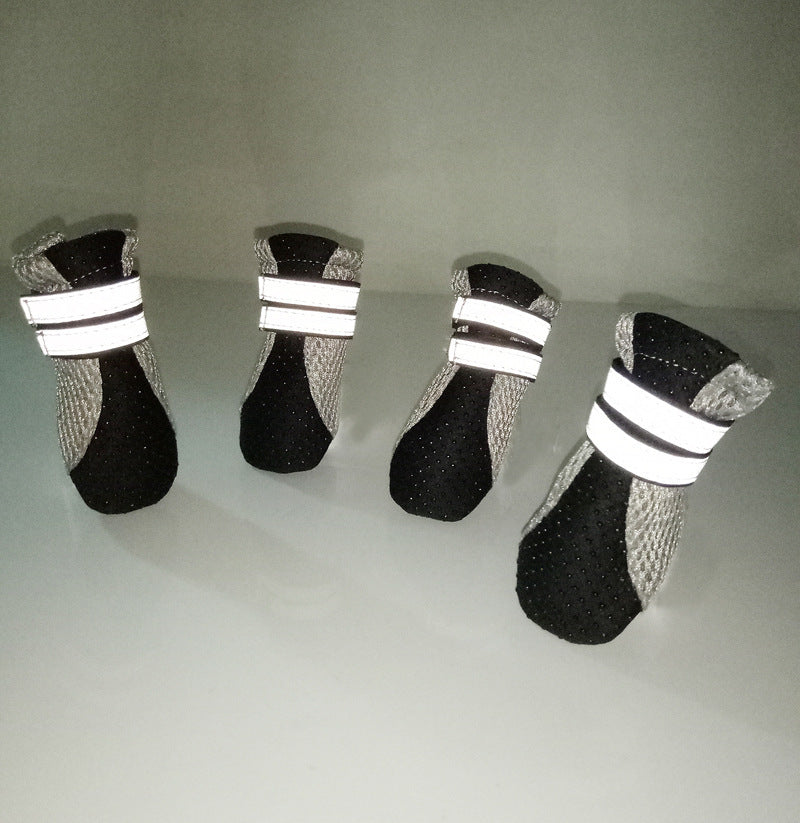 Waterproof Teddy Dog Shoes – Cute & Protective Footwear Overview: The upper part of the shoes is the fabric of the diving suit. This material makes the shoes more comfortable. The reflective double magic wand design prevents falls and is safer at night. T