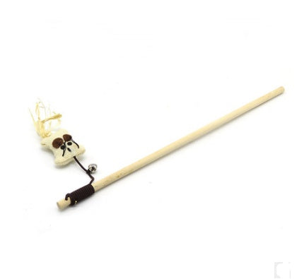 Handmade Wooden Cat Teaser – Fun Stick & Mouse Toy Product name: Solid wood funny cat stick toy Product material: solid wood hemp feather rope bell Feathers & Teasers