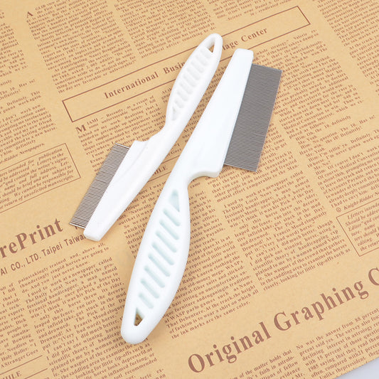 FleaFine™ Pet Comb Product Name: With handle in addition to flea comb Product color: white Product specifications: small (full length 14CM width 3CM) needle row (long 5CM needle length 1CM) Large (full length 18CM wide 4.5CM) needle row (length 6.5CM need