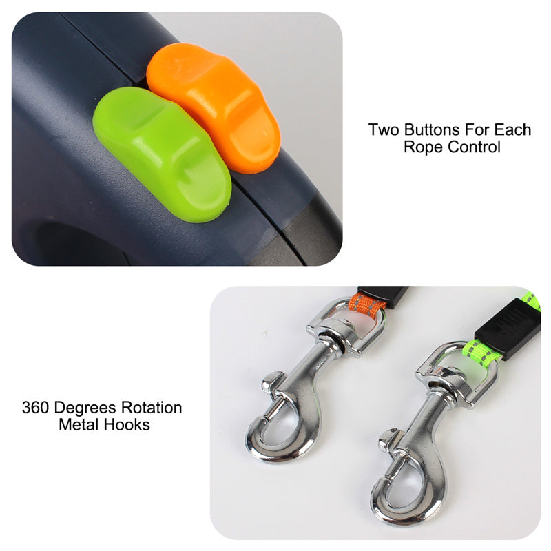 PawPair Overview: Made of high-quality plastic and nylon material, won't be destroyed by your dogs. The traction rope is automatic retractable, really convenient and stored easily. One-to-two automatic telescopic traction rope, easy to walk two dogs. With