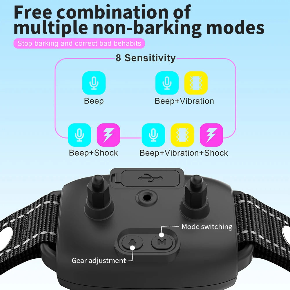 Smart Anti-Bark Collar Product information: Material: Plastic Why Pet Owners Love This Collar ✅ Customized & Humane Bark Control With 4 training modes—Beep, Vibration, Beep + Vibration, and Beep + Vibration + Safe Shock—plus 8 adjustable sensitivity level