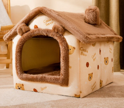 SnuggleHaus™ Enclosed Bed Overview: 1.Self-warming Fabric. Premium synthetic plush fur, a combination of comfortable and breathable, cozy, warm. 2.Durable Bottom. Can be placed in a balcony corridor or other places without worrying about sliding, providin