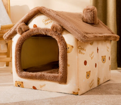 SnuggleHaus™ Enclosed Bed Overview: 1.Self-warming Fabric. Premium synthetic plush fur, a combination of comfortable and breathable, cozy, warm. 2.Durable Bottom. Can be placed in a balcony corridor or other places without worrying about sliding, providin