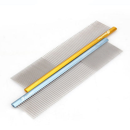 Colorful Stainless Steel Pet Grooming Comb Give Your Pets a Spa-Quality Groom at Home Upgrade your pet’s grooming routine with this vibrant stainless steel comb — expertly designed to remove loose hair, tangles, and dirt while being gentle on your furry f