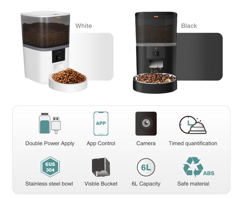 FeedView – Smart Feeder with HD Pet Cam Product information: Color: white 4L, white 6L, black 4L, black 6L Specification: black transparent barrel Applicable objects: dogs and cats Dimensions: 28 * 19.3 * 21cm/4L, 33 * 19.3 * 21/6L Packing list: Feeder *