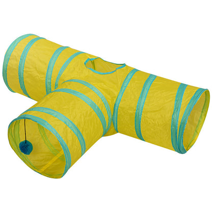 Multi-Channel Cat Tunnel – Portable & Fun Hideout for Pets Overview: This folding soft tunnel suits all small pets, including rabbits, ferrets, guinea pigs, puppies and kittens. Pets will enjoy playing in this tunnel, running back and forth, exploring, ow