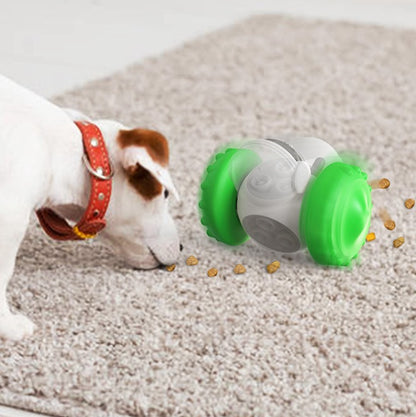 TreatRider Overview: New upgrade toy: intelligent robot tumbler design. Rolling balance system, no electric drive required, it will keep standing no matter how the dog pushes it. Dogs can be rewarded by constantly pushing it, greatly extending pet eating