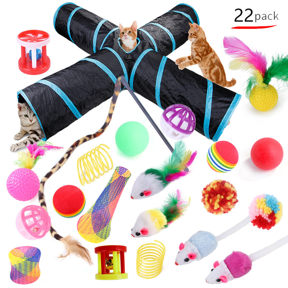 PlayKit™ – Cat Tunnel & Toy Set for Endless Fun Product information: Color: B99501,B99502,B99503,B99504,B99505 Specifications: 22-piece set (random color of accessories) Material: Polyester Import or not: no Category: Pet Toys Packing list: Pet toy set *1