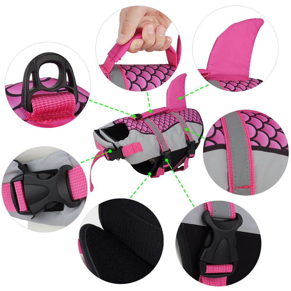 SharkPup Dog Life Vest Overview: PET LIFEJACKET WITH HIGH BUOYANCY - The life jacket is made of ripstop Oxford cloth. The body of the pet life vest is filled with EPE and the belly is made of diving fabric so that the pet lifejacket supplies high buoyancy