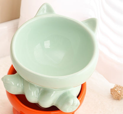BevelPaw Pet Feeder Product information: Material: Ceramic Applicable object: Cat Specifications: stretch Blue, stretch pink, stretch White, stretch Green, stretch orange, stretch black Category: Pet tableware Size: Packing list: Bowl*1 Product Image: Bow