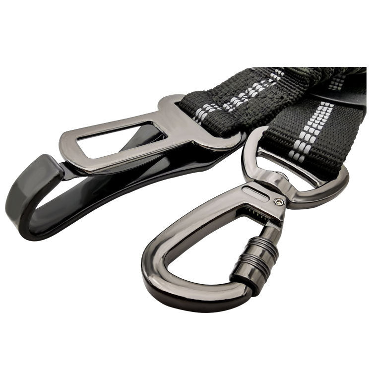 SteadyStride Pet Leash Product information: Name: Elastic Adjustable Pet Seat Belt Material: polyester + zinc alloy Specifications: Minimum size 70cm, maximum stretchable length 125cm Weight: net weight 185g, Mao Zhong 188g (safety belt + simple packaging