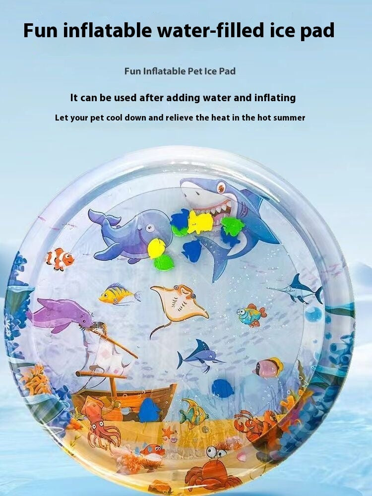Cooling Pet Bed – Summer Ice Mat for Dogs & Cats Overview: The enhanced thickness ensures water playmat durability and long-lasting use. This water playmat features a fish design that captures the attention of pets and children. This water playmat for cat