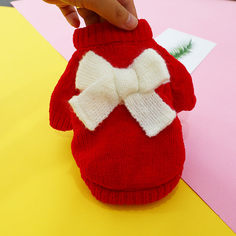 Cute Pet Sweater – Hollow Knit with Bow for Small Dogs & Cats Overview: 1. Winter Essential: This dog sweater is made of warm and comfortable knitted fabric, brings the warmth to your pet, no longer afraid of cold. 2. Popular Pattern: Designed with lattic