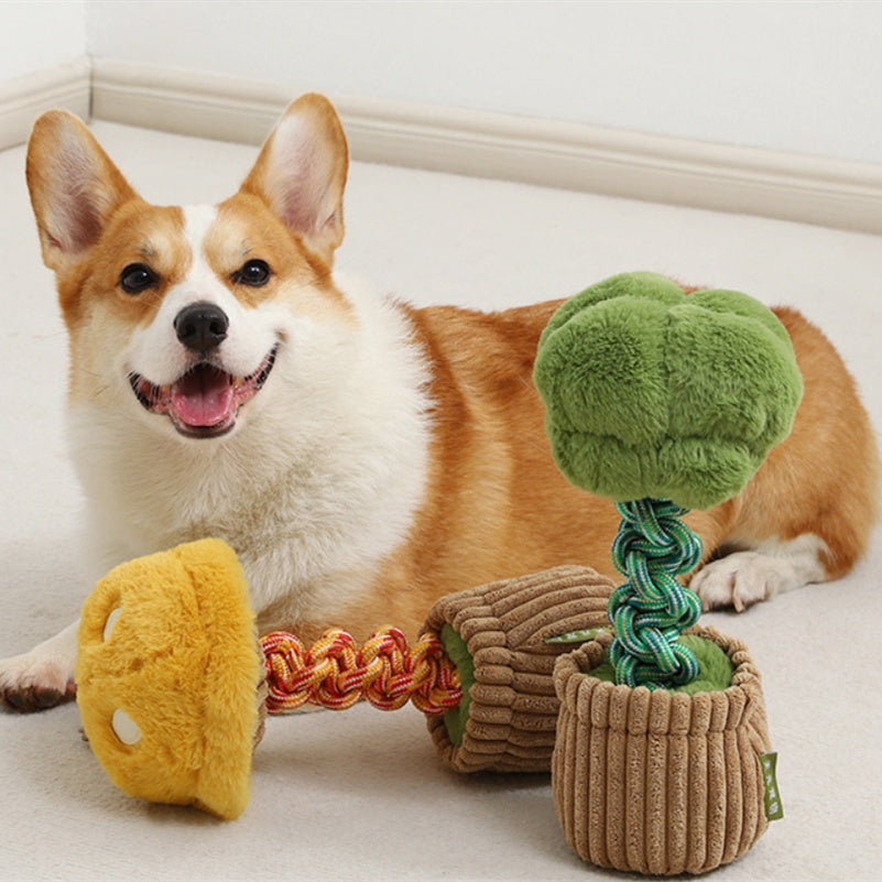 Bite-Resistant Rope Toy – Strong & Fun Dog Teether Product information: Color: [mushroom bend and hitches | Yellow coffee],[broccoli bend and hitches | Green coffee]] Material: Polyester Category: Pet Toys West Blue Flower Knot Toy: 30 * 13cm Mushroom kno