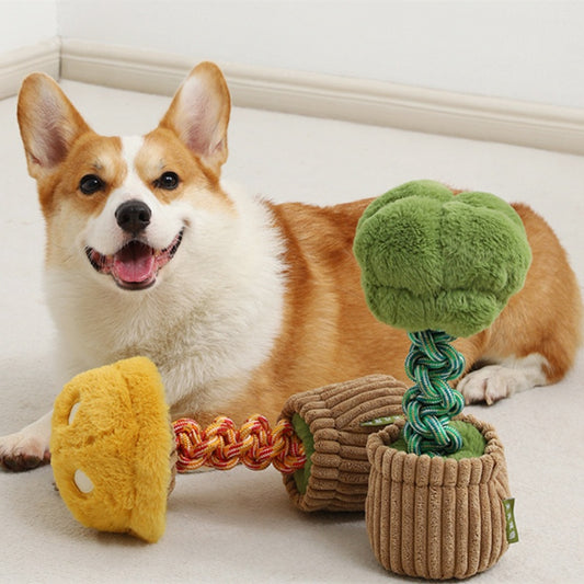 Bite-Resistant Rope Toy – Strong & Fun Dog Teether Product information: Color: [mushroom bend and hitches | Yellow coffee],[broccoli bend and hitches | Green coffee]] Material: Polyester Category: Pet Toys West Blue Flower Knot Toy: 30 * 13cm Mushroom kno