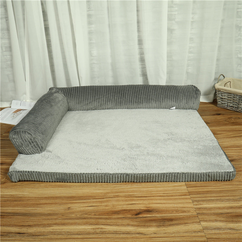 FlexiRest™ Pet Bed Product Name: Corduroy Pet Sofa Material: high-quality corduroy + non-slip cloth padding: high-density sponge Specifications: S ---- 55 * 45 * 13cm Recommended for pets under 8 kg M --- 70 * 55 * 15cm Recommended for pets under 25 kg L-