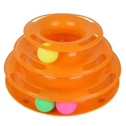 TurboTower™ Features Stacked play station perfect for one or more cats Sturdy construction stands up to vigorous play Three levers for an exciting fun Balls spin and roll to excite kitty's desire to play Non-skid pads at the bottom Come with three colorfu
