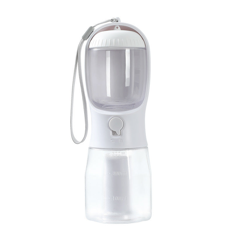 FurGo Multi-Cup Overview: 1. 3-in-1 Design: This pet water bottle features a built-in 300ml water, 100g food container, and waste bag compartment, providing all-in-one convenience for pet owners on the go. 2. Built-in Filtration System: The water dispense