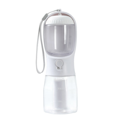 FurGo Multi-Cup Overview: 1. 3-in-1 Design: This pet water bottle features a built-in 300ml water, 100g food container, and waste bag compartment, providing all-in-one convenience for pet owners on the go. 2. Built-in Filtration System: The water dispense